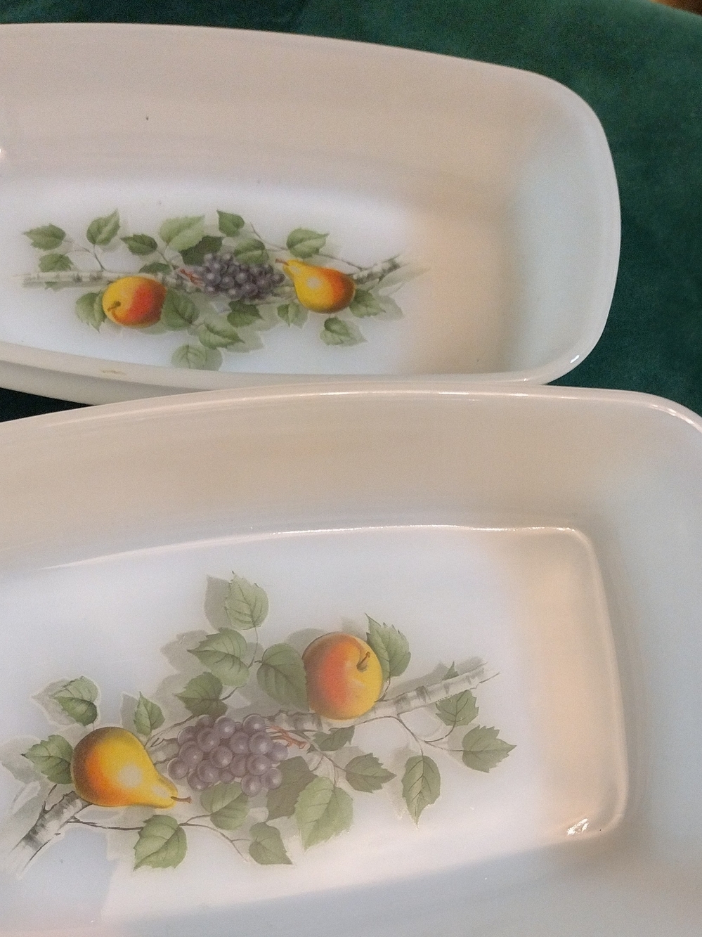 Set of 2 vintage Arcopal France milk glass covered dishes "Fruits de France"